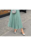 Women's Basic High Waist Pleated Loose S.Green Long Skirt - 4