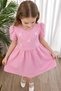 Girl's Bow Detailed Pearl-Embellished Sleeves Button Closure Evening Dress Short Sleeve Special Occasion Party Birthday Dress - 5