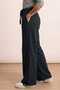 Black 4-Season Elastic Waist Lace-Up Wide-Leg Gabardine Women's Trousers - Comfortable Cut Casual Palazzo with Pockets - 3