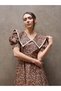 Vintage Coffee Floral Short Sleeve Big Collar Flared Dress
