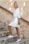 Women's White Oversize Wide Cut Long Folded Sleeve Midi Dress 3313275 - 4