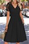 Women's Double Breasted Collar Short Sleeve Flared Viscose Dress