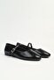 Black Patent Leather Strappy Ballerina Shoes - 5