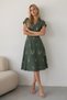 Women's Khaki Floral Embroidered Belted Short Sleeve Summer Dress - 3