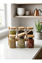 6-Piece Glass Spice Set with Vacuum Bamboo Lids - with Self-Dispensing Spoon - Square Borosilicate Glass 8X15