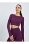 Burgundy Tonal Jacquard Thumbhole Detail Crop Top and Scrunch Back Leggings Set - 3