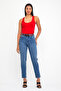 Women's Blue Lycra Mom Jean Pants – High Waist Regular Fit - 2