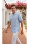 Embroidered Hakim Collar Short Sleeve Men's Shirt with Epaulet Detail - 4