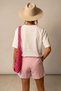 Women's Plaid Patterned Ruffled Elastic Waist Summer Shorts Pink – Comfortable Fit, with Pockets - 5