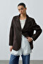 Double Button Oversize Blazer Jacket Bitter Brown - 6