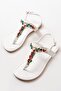 Zri̇n-1110 Premium White Multi-Stone Women's Flip-Flop Sandals - 4