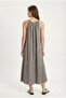 Women's Adriana Halter Collar Pleated Pocketed Long Vintage Pattern Woven Gray Dress - 5