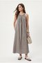 Women's Adriana Halter Collar Pleated Pocketed Long Vintage Pattern Woven Gray Dress - 4