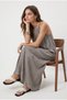 Women's Adriana Halter Collar Pleated Pocketed Long Vintage Pattern Woven Gray Dress