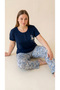 Navy Blue Lace Collar Detailed Viscose Short Sleeve Plus Size Pajama Set - 2