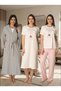 Women's Pink Maternity Summer Dress with Rabbit Figure, Easy Breastfeeding Feature Design, Short Sleeve Dressing Gown, Nightgown, Pajama Set, 4-Piece Set - 4