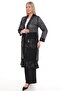 Women's Black Lace Mesh Detailed Long Summer Cardigan Kimono with Pockets - 2