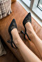 Y752276315 Black Mesh Beaded Embroidered Thin Heeled Women's Shoes - 2