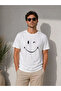 Men's Minimal Smiling Face Printed T-Shirt Short Sleeve Summer T-Shirt - White - 2