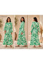 Emerald Green Tropical Leaf Print Tiered Casual Dress