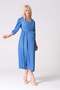 Maternity Half Sleeve V-Neck Belted Waist Midi Length Satin Dress Blue - 6