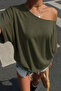 تي شيرت نسائي أساسي واسع الحجم بدون أكتاف - تي شيرت صيفي مريح بقصة فضفاضة