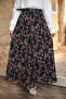 Black Elastic Waist Patterned Chiffon Skirt - 3