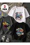 Set of 3 Crew Neck 100% Cotton Printed Short Sleeve Children's and Teenagers' T-Shirts