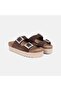 Women's Brown Stone Buckle Accessory Platform Heeled Suede Slippers