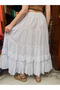 White Color Layered Ruffled Raw Bohemian Skirt - 4