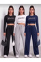 3-Piece Women's Wide-Leg Sweatpants 3-Pack - Black Gray Navy Blue - Comfortable Cut High-Waisted Sweatpants