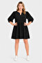 Women's Plus Size Black, Three Quarter Sleeves, Elasticated Cuff, Short Dress 65N39490 - 3