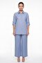 Women's Blue Summer Striped Embroidery Detailed Top and Bottom Set