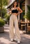 Meex Women's Beige Super High Waist 90's Power Lycra Colorfast Jeans Palazzo Trousers - 3