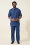 Indigo Blue Wide Fit 100% Cotton Muslin Fabric Stand Collar Short Sleeve Men's Hajj Umrah Set Casual Daily Wear