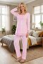 New Season Women's Pink Lace Buttoned Special Design 100% Cotton Maternity Pajama Set - 5