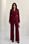 Women's Blazer Jacket Pants Suit Accessory and Button Detailed Wide Leg Stylish Suit