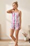 Star and Heart Patterned Striped Rope Strap Shorts Pajama Set 4612 - Multicolor - 3