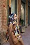 Amore Leaf Pattern Shawl - Purple-Tan - 4