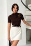 Women's Short-Sleeved T-Shirt with Gold Buckle Detail, Gathered Half Turtleneck, Sandy Lycra Stylish Blouse