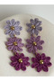 Purple Triple Flower Straw Earrings (7.2 cm) - 3