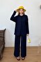 Women's Ruffle Detailed Elastic Waist Shirted Double Set Navy Blue - Mw0000268 - 4