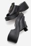 Women's Genuine Leather Wedge Heeled Buckle Slippers 6363 Black - 4