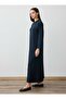 Oysho Hijab Dress with Stitching Detail - Navy Blue - - 3