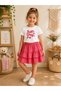 Girl's Ruffle Skirt Bonjour Printed Top and Bottom Set