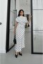 Polka Dot Long Dress with Gathered Shoulder Detail - 4