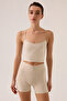 X Ece Beige Melange Waist Detailed Short Leggings Ruched Biker Shorts - 5