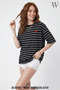 Striped Berfin Small Heart Printed Oversize T-Shirt Short Sleeve Unisex Summer 100% Cotton - 2