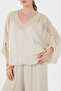 Silk Blend V-Neck Embroidered Loose Blouse Bluz 6901022 - 7