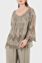 Lace Paneled and Stone Detailed V-Neck Blouse Bluz 6901107 - 5
